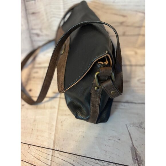 BOC Black & Brown Vinyl Crossbody Handbag Casual - Picture 3 of 7